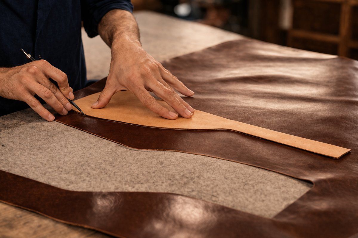 παραδοσιακή επεξεργασία δέρματος σε εργαστήριο χειροποίητων δερμάτινων